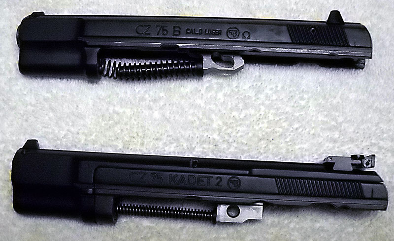 two CZ 75 slides, top: 75B, bottom: Kadet II